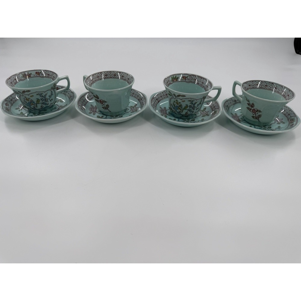Adams Calyx Ware Singapore Bird 4 Cups & Saucers Black Mark England